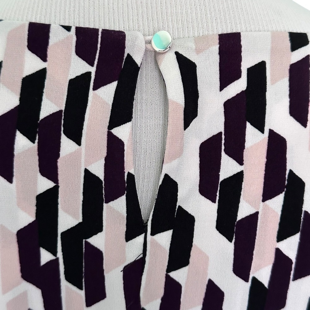 Calvin Klein Blouse Womens XL Pink Black Geometric Pleated Shell Polyester - Picture 9 of 16